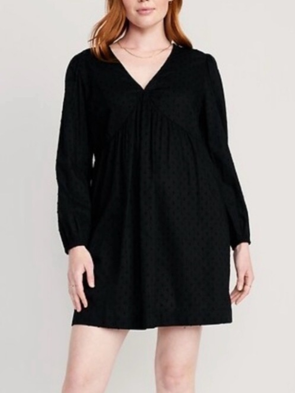 Old Navy Black Swiss Dot V-Neck Mini Dress — Long Sleeve Empire Waist Size S